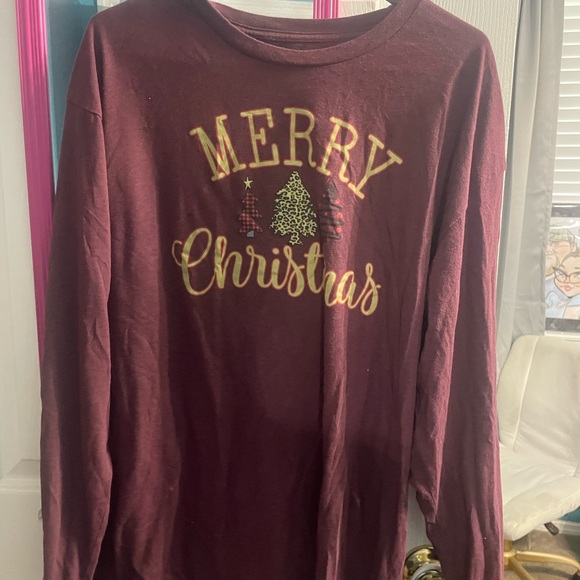 Merry Christmas Burgundy Long Sleeve Shirt - Picture 1 of 2